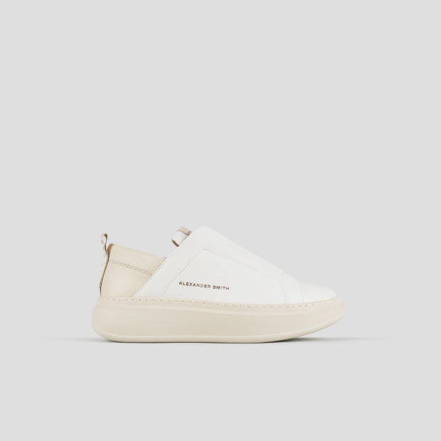 Sneakers Alexander Smith wembley slip-on woman in white leather with beige heel and sole - 1