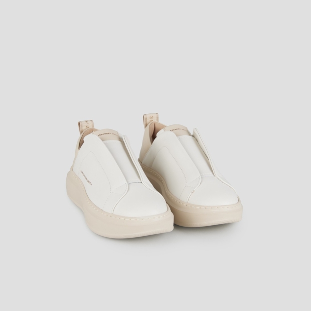 Sneakers Alexander Smith wembley slip-on woman in white leather with beige heel and sole - 3