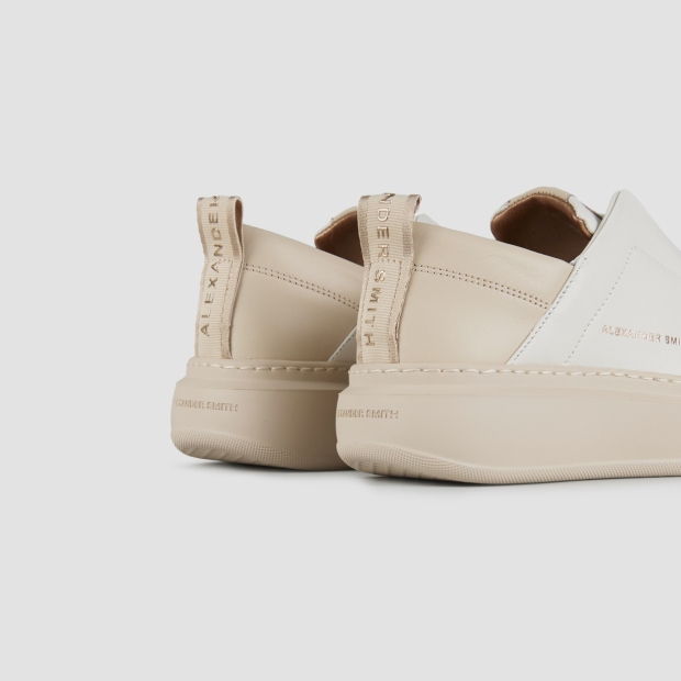 Sneakers Alexander Smith wembley slip-on woman in white leather with beige heel and sole - 4