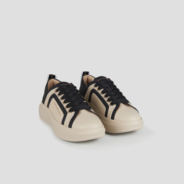 Sneakers Alexander Smith wembley woman in nude leather with black leather side ribbing and heel - 3