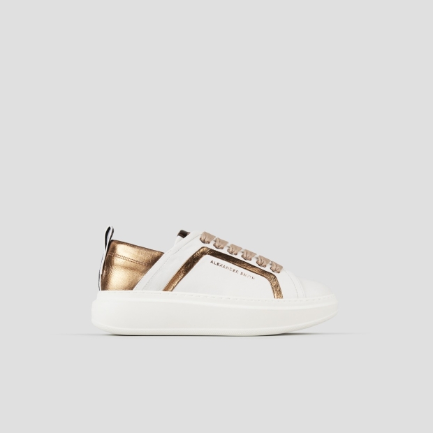 Sneakers Alexander Smith wembley woman in white leather with bronze side ribbing and heel - 1