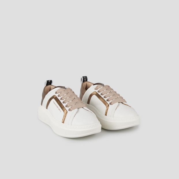 Sneakers Alexander Smith wembley woman in white leather with bronze side ribbing and heel - 3