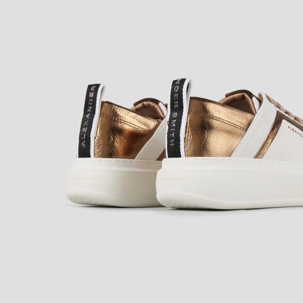 Sneakers Alexander Smith wembley woman in white leather with bronze side ribbing and heel - 4