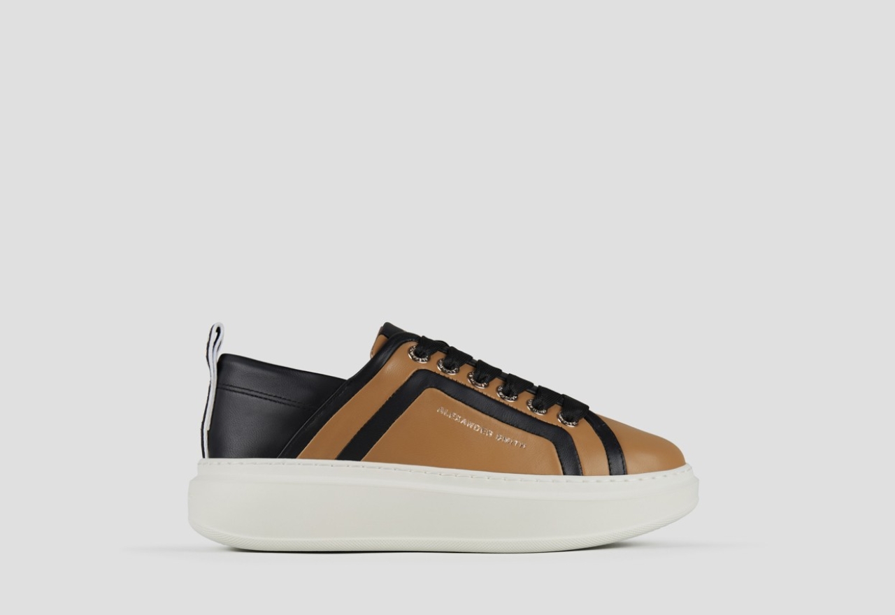 Sneakers Alexander Smith wembley woman in beige leather with black leather side ribbing and heel - 1