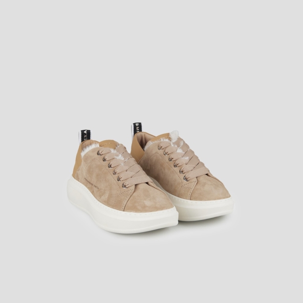 Sneakers Alexander Smith wembley woman in beige suede with white eco-fur lining - 3