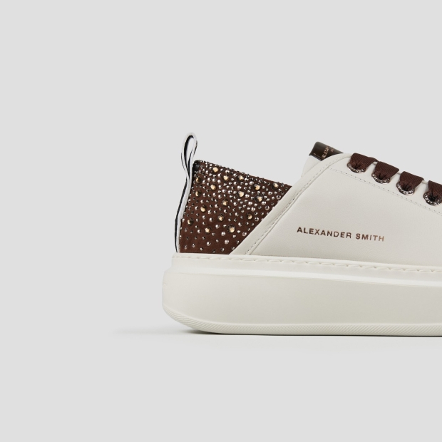 Sneakers Alexander Smith wembley woman in white leather and rhinestones brown heel - 2