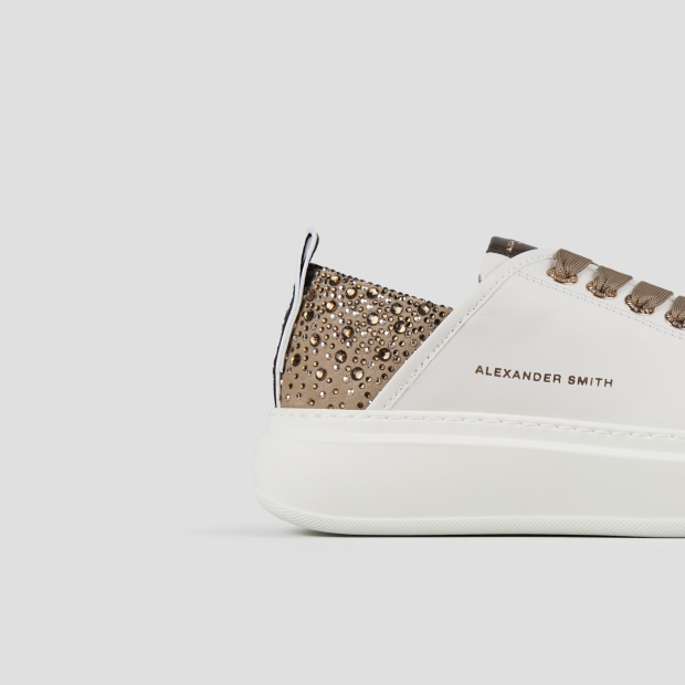 Sneakers Alexander Smith wembley woman in white leather and rhinestones beige heel - 2
