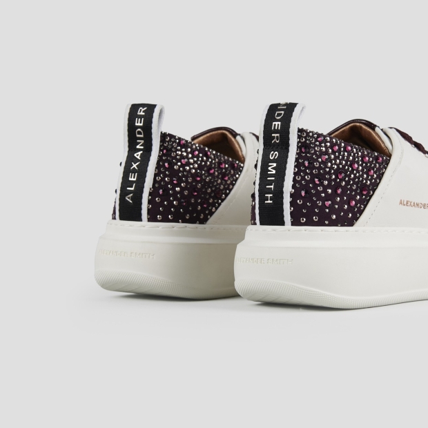 Sneakers Alexander Smith wembley woman in white leather and rhinestones bordeaux heel - 4