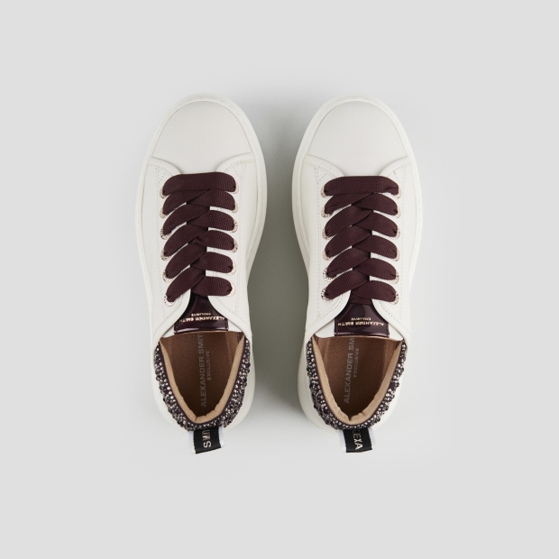 Sneakers Alexander Smith wembley woman in white leather and rhinestones bordeaux heel - 5
