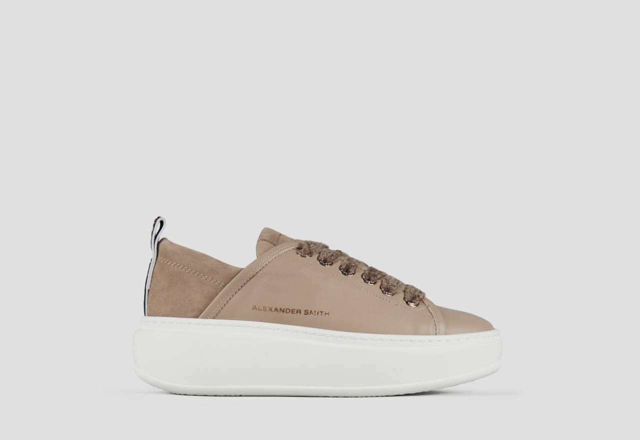 Sneakers Alexander Smith wembley high woman in smooth beige leather and suede heel - 1