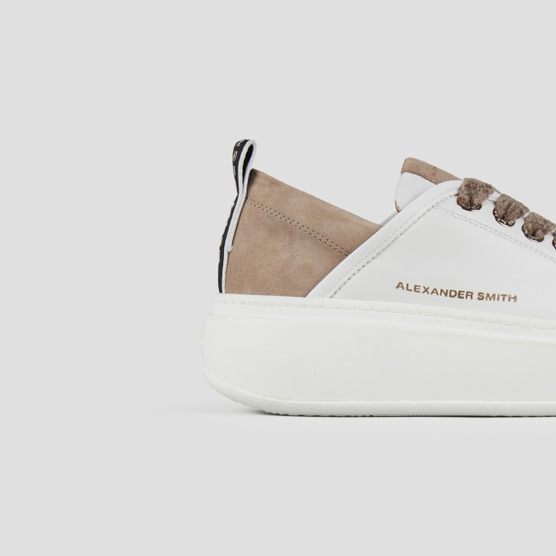Sneakers Alexander Smith wembley high woman in smooth white leather and beige suede heel - 2