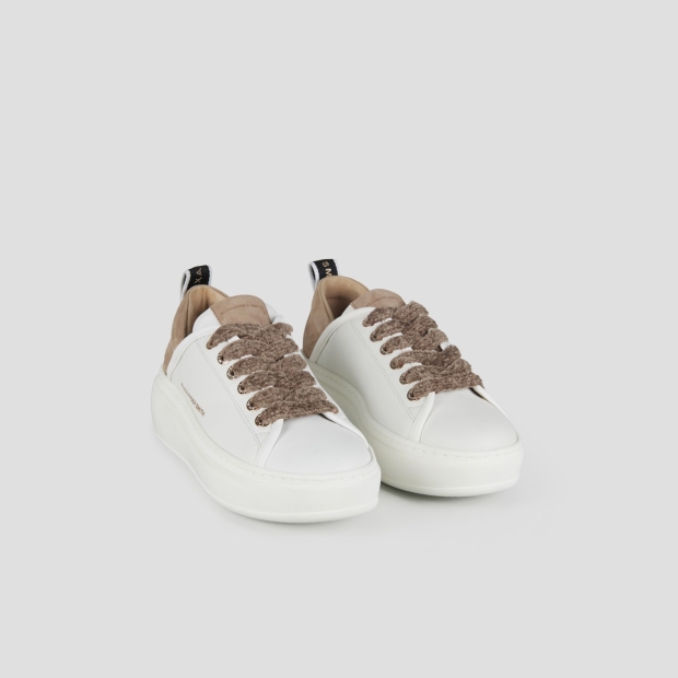Sneakers Alexander Smith wembley high woman in smooth white leather and beige suede heel - 3