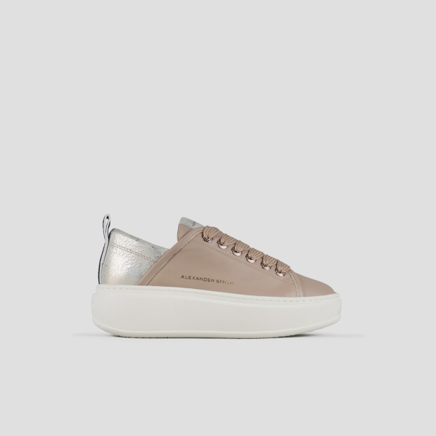 Sneakers Alexander Smith wembley high woman in beige leather and platinum cracklè laminated leather heel - 1