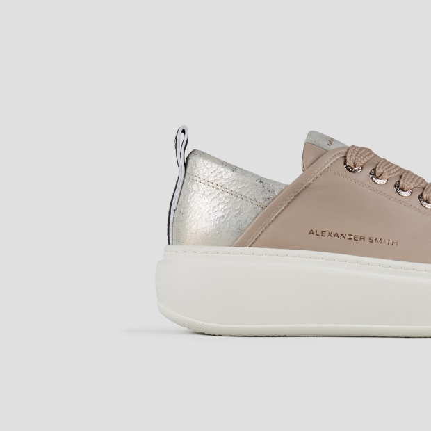 Sneakers Alexander Smith wembley high woman in beige leather and platinum cracklè laminated leather heel - 2
