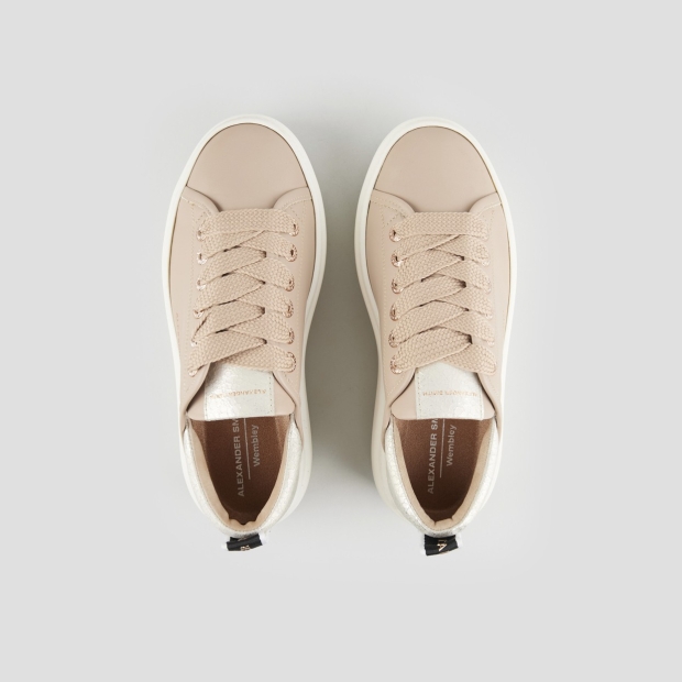 Sneakers Alexander Smith wembley high woman in beige leather and platinum cracklè laminated leather heel - 5