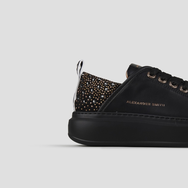 Sneakers Alexander Smith wembley woman in black leather with rhinestones heel and black sole - 2