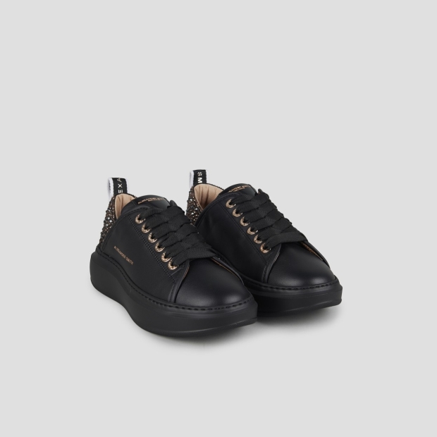 Sneakers Alexander Smith wembley woman in black leather with rhinestones heel and black sole - 3