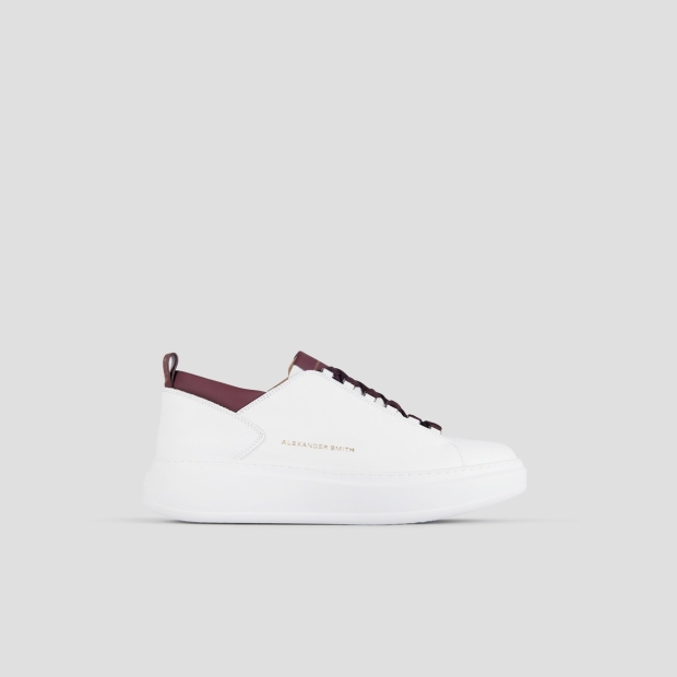 Sneakers Alexander Smith wembley man in smooth white leather and bordeaux details - 1