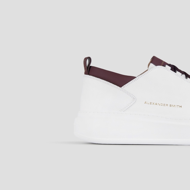 Sneakers Alexander Smith wembley man in smooth white leather and bordeaux details - 2
