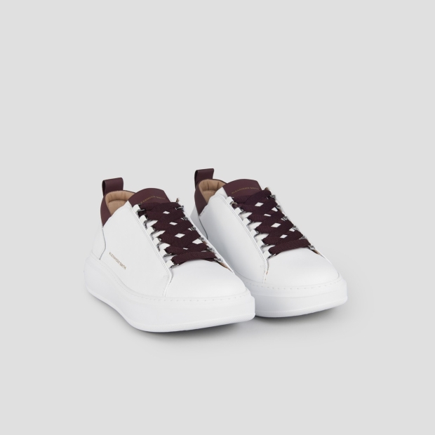 Sneakers Alexander Smith wembley man in smooth white leather and bordeaux details - 3