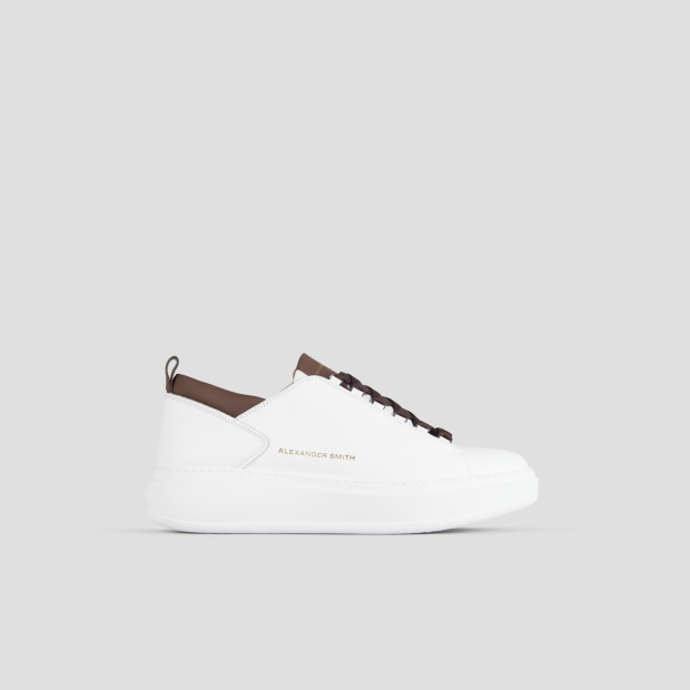 Sneakers Alexander Smith wembley man in smooth white leather and brown details - 1