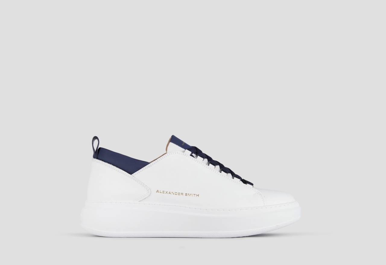 Sneakers Alexander Smith wembley man in smooth white leather and blue details - 1
