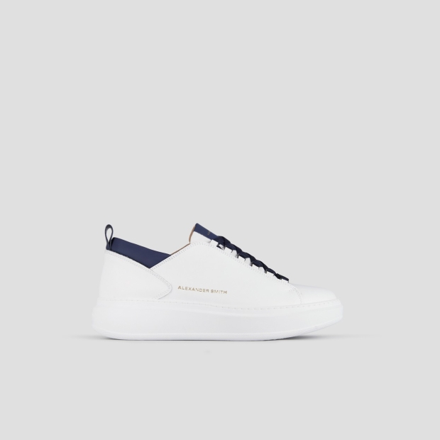 Sneakers Alexander Smith wembley man in smooth white leather and blue details - 1