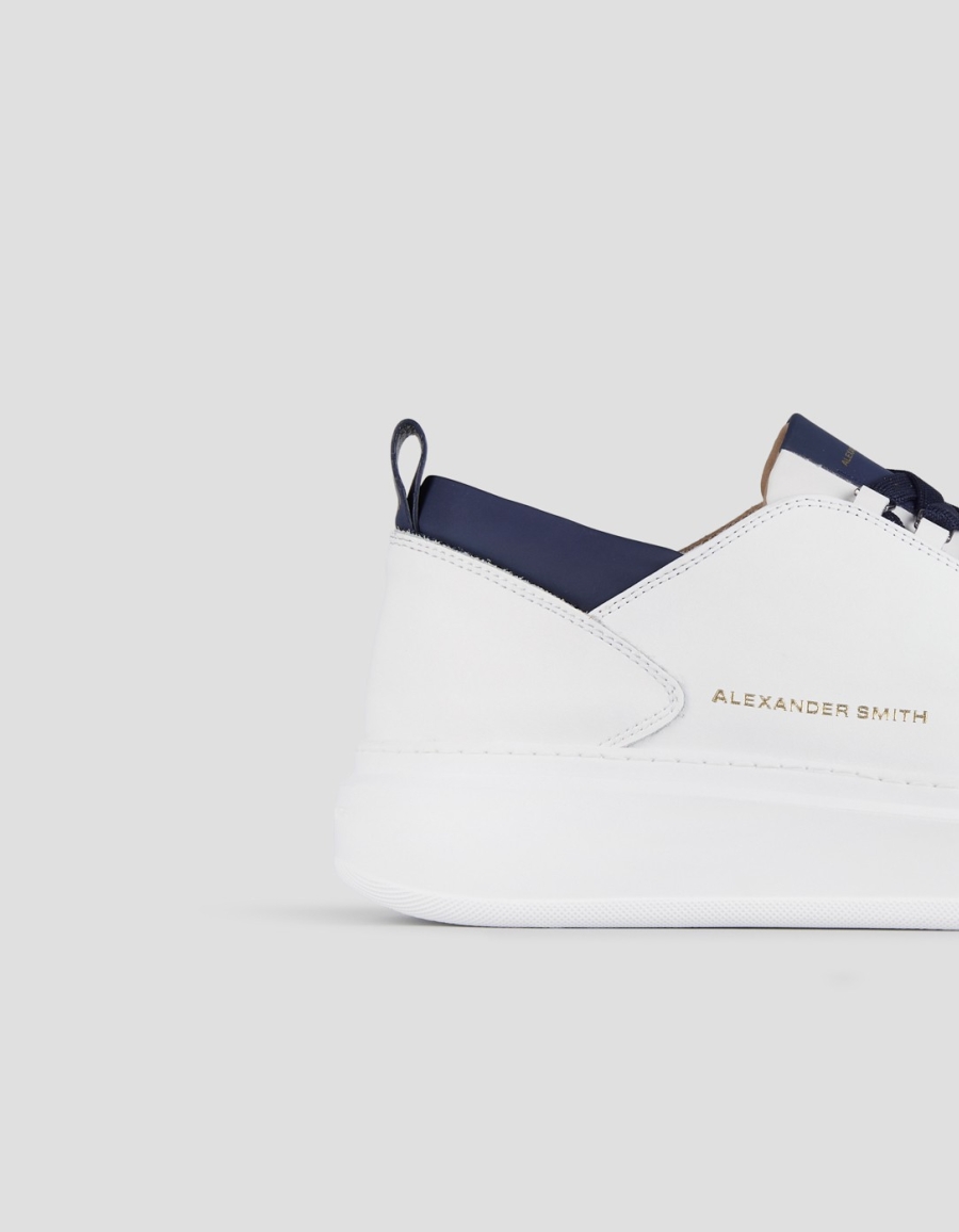 Sneakers Alexander Smith wembley man in smooth white leather and blue details - 2