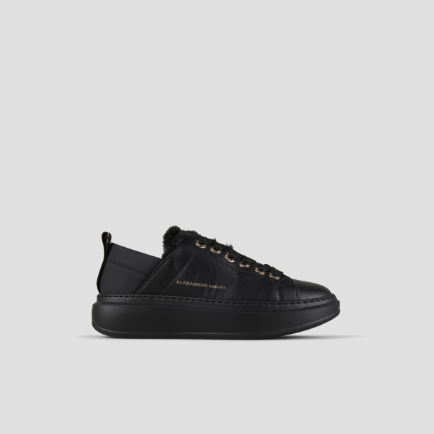 Sneakers Alexander Smith wembley woman in black leather with black eco-fur lining and sole - 1