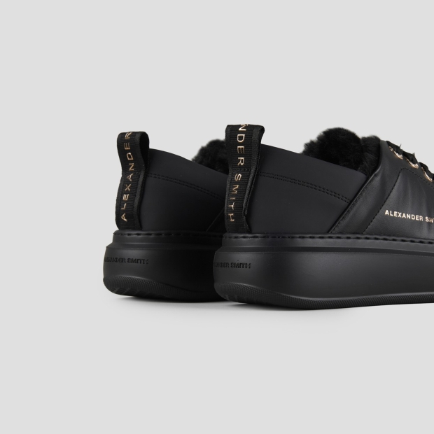 Sneakers Alexander Smith wembley woman in black leather with black eco-fur lining and sole - 4