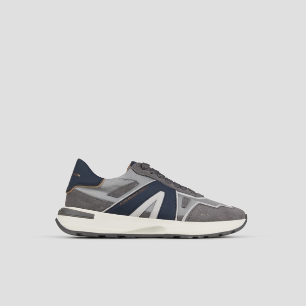 Sneakers Alexander Smith liverpool man in grey suede, nylon and cordura with blue side logo and heel - 1