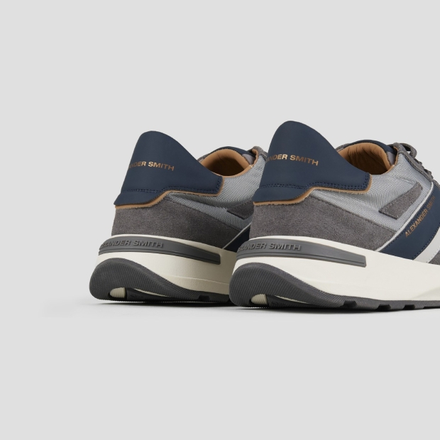 Sneakers Alexander Smith liverpool man in grey suede, nylon and cordura with blue side logo and heel - 4