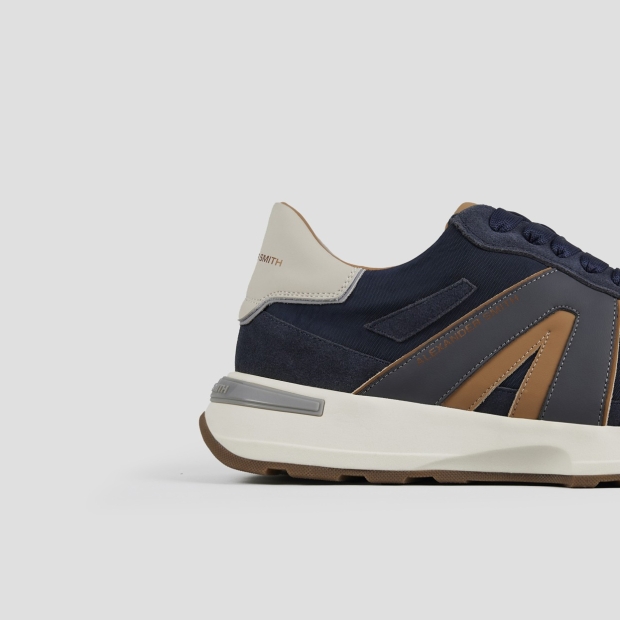 Sneakers Alexander Smith liverpool man in soft blue leather and washed nylon with brown side logo - 2