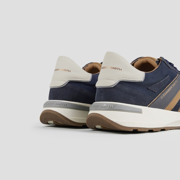 Sneakers Alexander Smith liverpool man in soft blue leather and washed nylon with brown side logo - 4