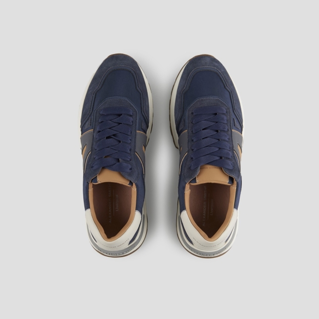 Sneakers Alexander Smith liverpool man in soft blue leather and washed nylon with brown side logo - 5
