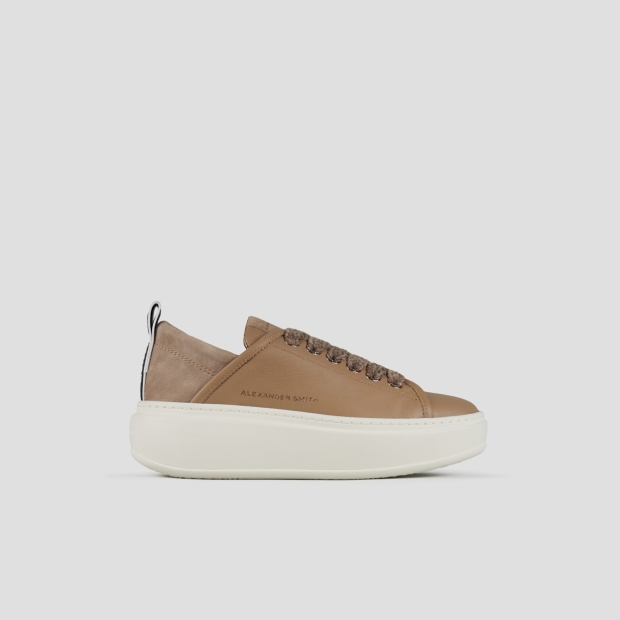 Sneakers Alexander Smith wembley high woman in smooth dark beige leather and suede heel - 1