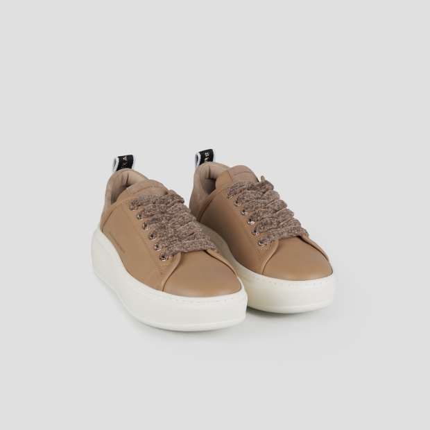 Sneakers Alexander Smith wembley high woman in smooth dark beige leather and suede heel - 3