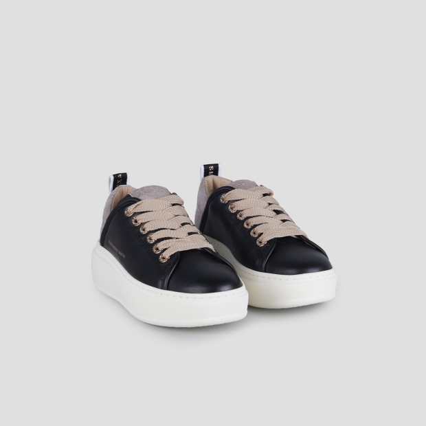 Sneakers Alexander Smith wembley high woman in black leather and beige cracklè laminated leather heel - 3