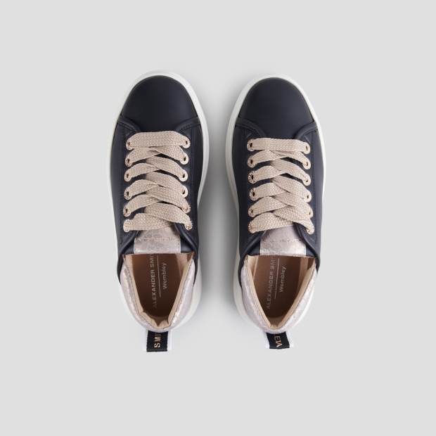 Sneakers Alexander Smith wembley high woman in black leather and beige cracklè laminated leather heel - 5
