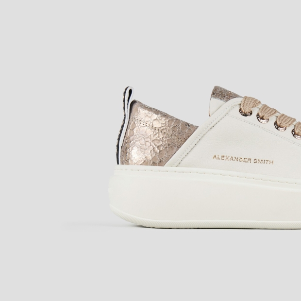 Sneakers Alexander Smith wembley high woman in white leather and beige cracklè laminated leather heel - 2