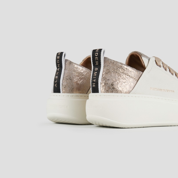 Sneakers Alexander Smith wembley high woman in white leather and beige cracklè laminated leather heel - 4