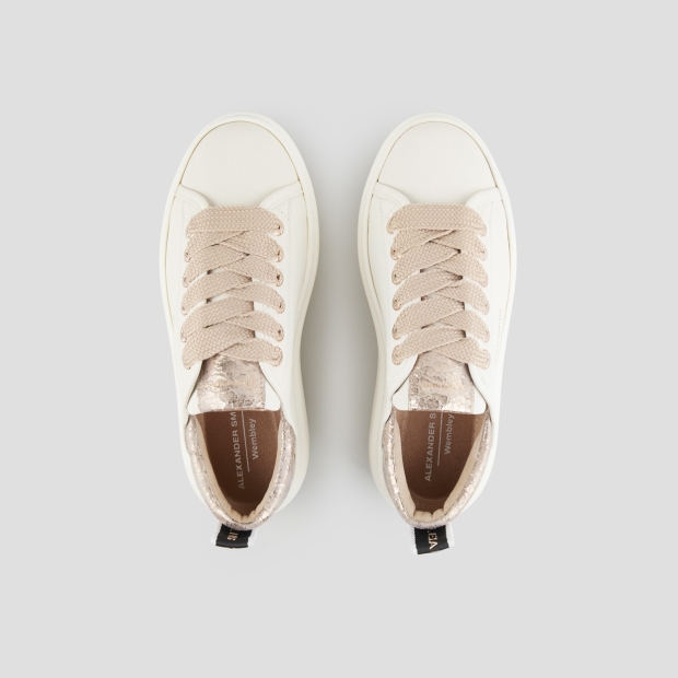 Sneakers Alexander Smith wembley high woman in white leather and beige cracklè laminated leather heel - 5