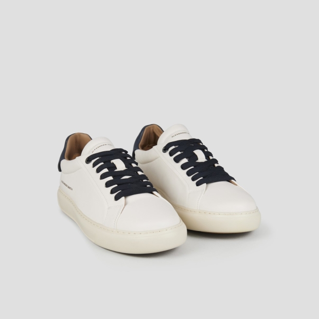 Sneakers Alexander Smith soho man in soft white leather with blue back and laces - 3