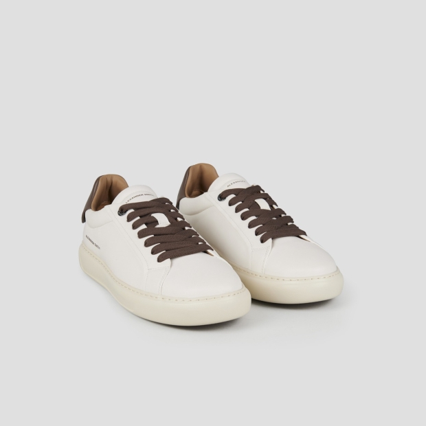 Sneakers Alexander Smith soho man in soft white leather with brown back and laces - 3