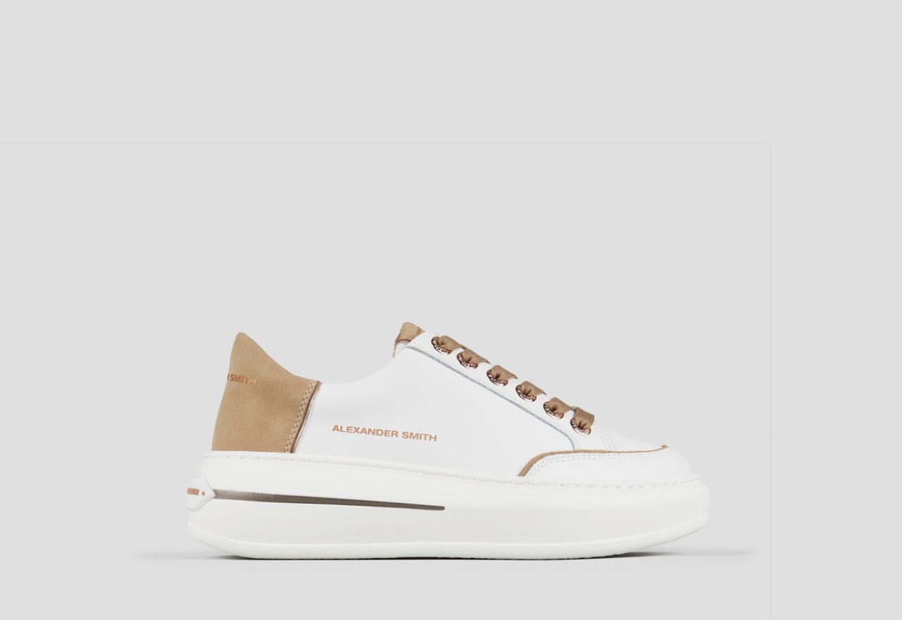 Sneakers Alexander Smith lancaster woman in white leather and beige suede heel - 1