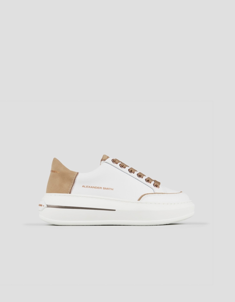 Sneakers Alexander Smith lancaster woman in white leather and beige suede heel - 2