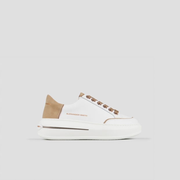 Sneakers Alexander Smith lancaster woman in white leather and beige suede heel - 2