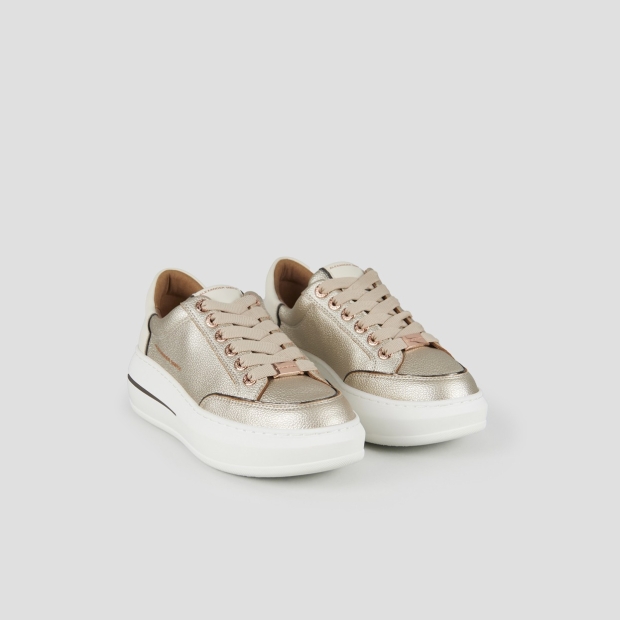 Sneakers Alexander Smith lancaster woman in laminated bottalato gold leather and white heel - 3