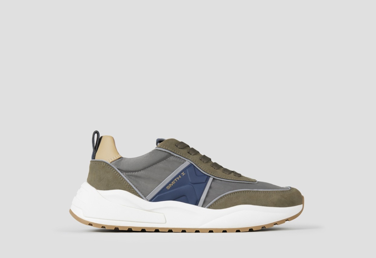 Sneakers Alexander Smith blaze man in green suede and nylon with blue side logo - 1