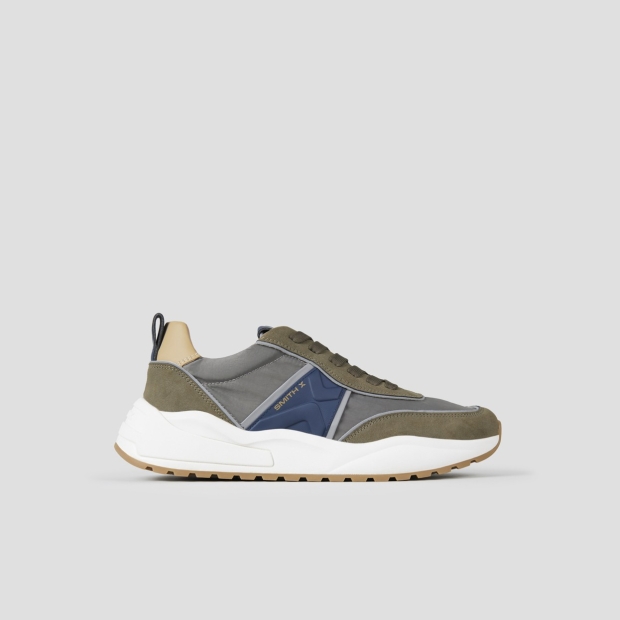 Sneakers Alexander Smith blaze man in green suede and nylon with blue side logo - 1